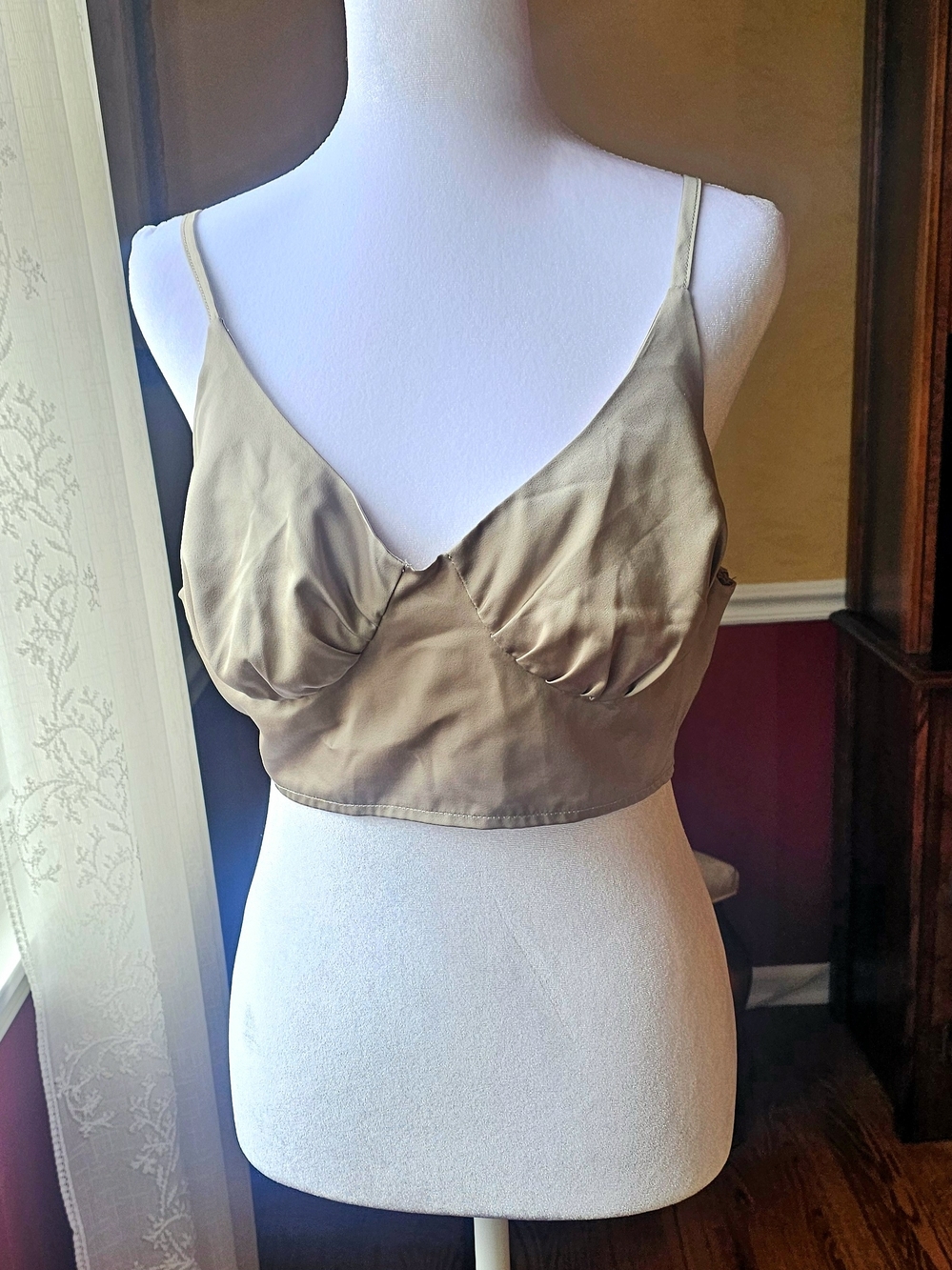 Satin Khaki Cropped Camisole Top